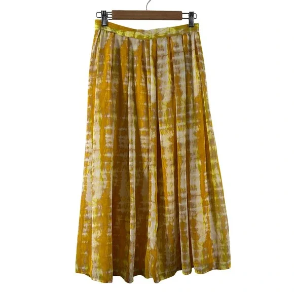 Who What Wear Yellow Tie Dye Pleated Maxi Skirt Womens Size 4 Lined Chiffon Boho - Picture 1 of 7